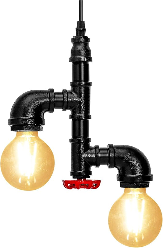 Kawell Vintage Pendant Light Fixtures Industrial Retro Ceiling Chandelier Creative Water Pipe Hanging Light Fixtures Art Deco Iron E26 60W Max for Bedroom Cafe Bar Restaurant Kitchen, Black Color