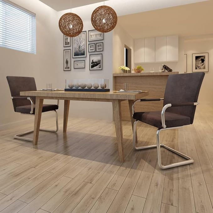 Dining Chairs Set of 4 Brown Faux Suede Upholstered Ergonomic Chairs with Powder Coated Steel Frame for Kitchen and Living Room
