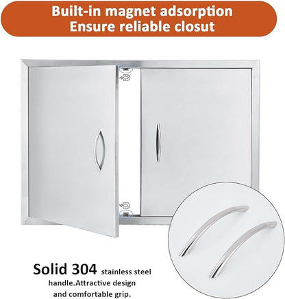 JIE JIN 35" W X 24" H Outdoor Kitchen Doors Double Doors Thickened 304 Brushed Stainless Steel BBQ Access Door BBQ Island Doors Outdoor Kitchen Accessories Door for Outdoor Kitchen BBQ Island