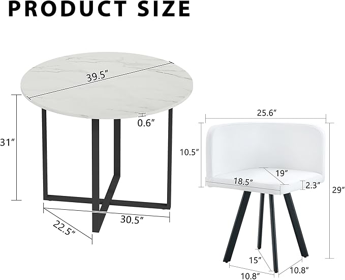 Round Dining Table Set for 4, Round Dining Room Table Set for 4 with Metal Leg and 4 Chair, Small Dining Table Set for 4, Kitchen Island with Seating for Small Spaces