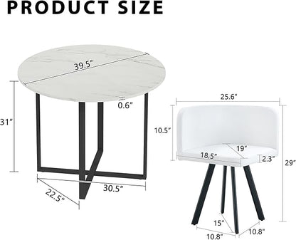 Round Dining Table Set for 4, Round Dining Room Table Set for 4 with Metal Leg and 4 Chair, Small Dining Table Set for 4, Kitchen Island with Seating for Small Spaces