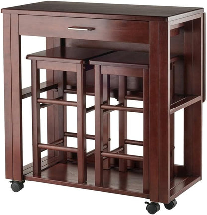 Furnifact Walnut Folding Dining Table with Chairs – Space-Saving Foldable Dining Table and Small Table and Chairs Set of 2 for Kitchens, Apartments, and Compact Living Areas