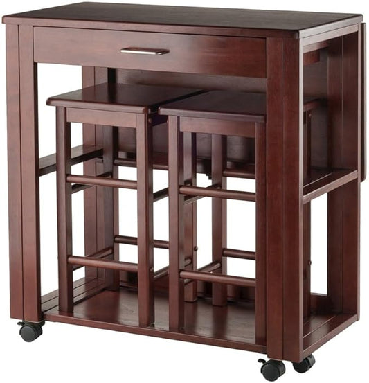 Furnifact Walnut Folding Dining Table with Chairs – Space-Saving Foldable Dining Table and Small Table and Chairs Set of 2 for Kitchens, Apartments, and Compact Living Areas