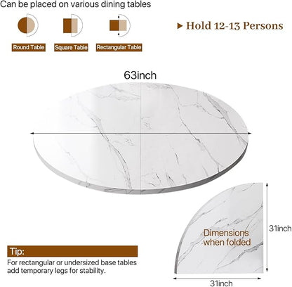 Wood Round Foldable Table Top Only Large Portable Tabletop for Desktop Transformation 47 51 55 59 63 71 inch 4-Fold Folding Round Table Top Extender Space Saving for Family Dinners(White Marble,63")