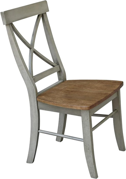 Set of Two X-Back Dining Chairs, Distressed Hickory/Stone