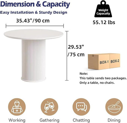 MIXL-Mid Century White Dining Tables, Farmhouse Round Kitchen Table, Small Circular Dinner Table for 3-4 People, White Circle Tables for Dining Room, Restaurant, Coffee, Cafe