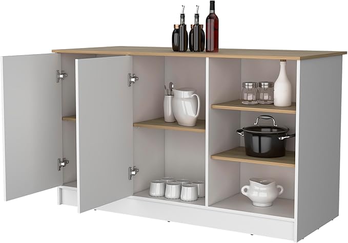 GOWE Gladiolus Kitchen Island in Melamine, Two Doors, Three Open Shelves