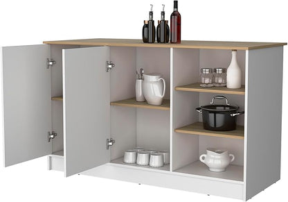 GOWE Gladiolus Kitchen Island in Melamine, Two Doors, Three Open Shelves