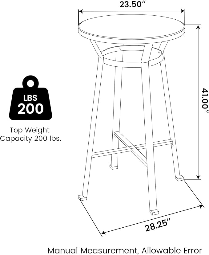 Glitzhome Bar Table and Chairs Set, Round Black Steel Pub Table with Soild Elm Wood Top and Bar Height Adjustable Swivel PU Leather Bar Stool for Breakfast Nook Living Room Small Space Restaurant