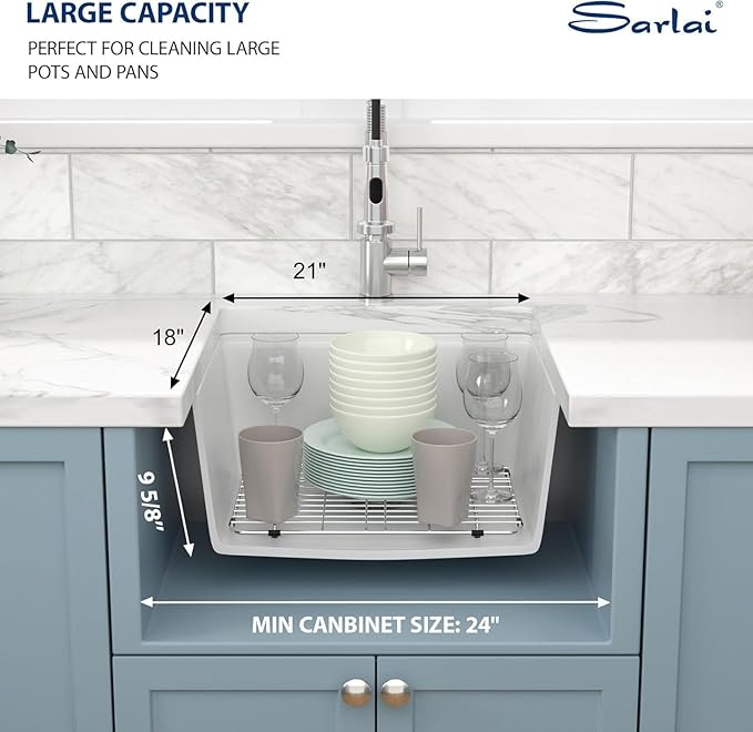 Sarlai 21 Granite Composite White Kitchen Sink - 21 x 18 inch Bar Prep Workstation Sink White Granite Composite Quartz Undermount Single Bowl Rectangular RV Camper Sinks Basin