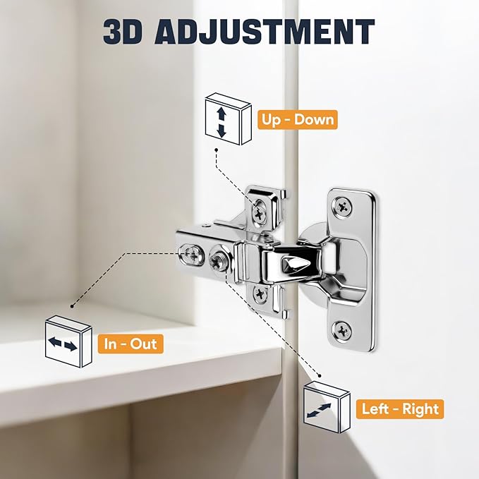 Mousike 30 Pack (15 Pair) Soft Close Cabinet Hinges, 1/2 Overlay Soft Close Hinges for Kitchen Cabinet, Stainless Steel, Built-in Damper, 100 Degree Opening Angle, 6 Way Adjustment