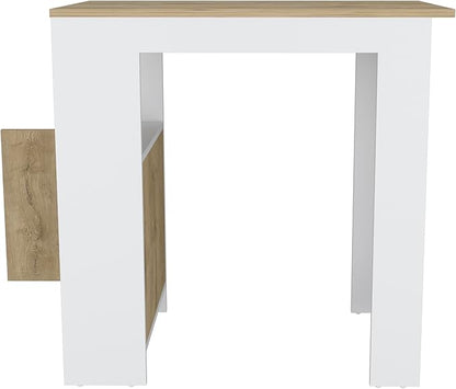 GOWE Kitchen Island 36" H, Three Open Side Storage Shelves and One Push-to-Open Cabinet, White/Macadamia