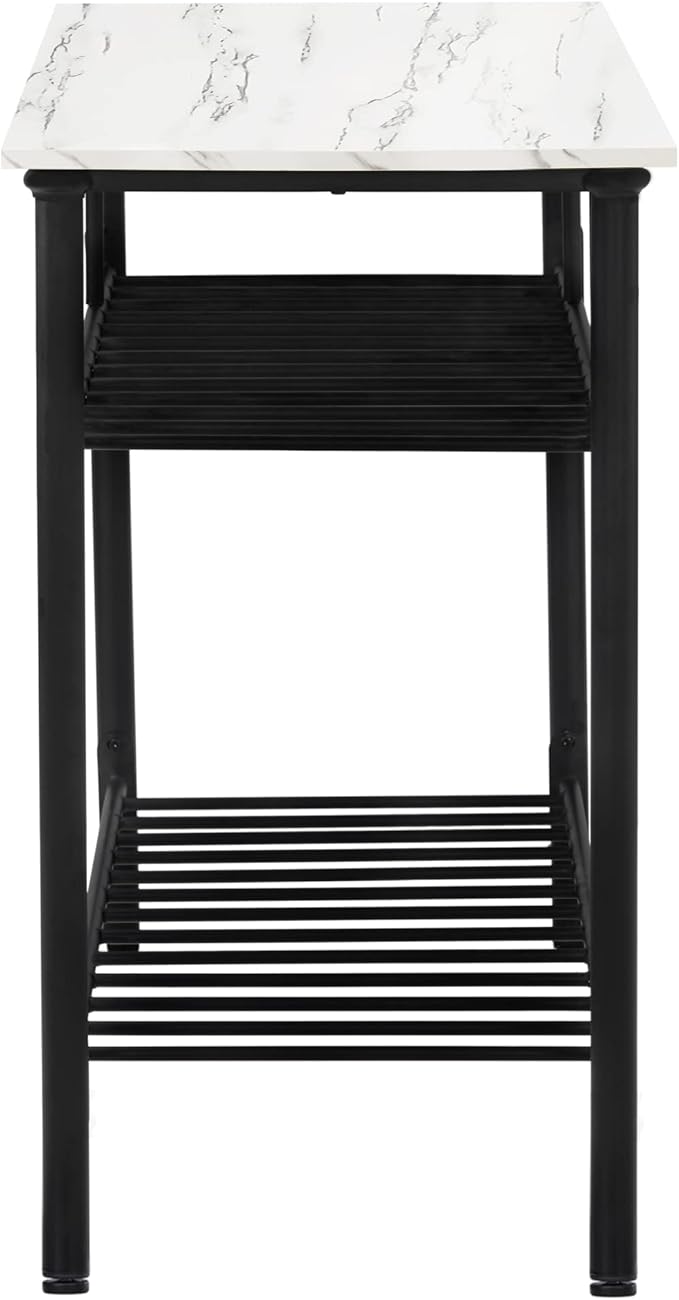 Multifunctional Counter Height Kitchen Dining Room Prep Table Kitchen Island, Kitchen Storage Rack with Large Worktop & Shelves, Console Side Table for Living Room, Faux Marble Tabletop (C) (A)