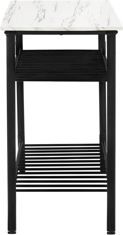 Multifunctional Counter Height Kitchen Dining Room Prep Table Kitchen Island, Kitchen Storage Rack with Large Worktop & Shelves, Console Side Table for Living Room, Faux Marble Tabletop (C) (A)