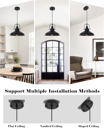 Industrial Pendant Lights 3 Packs, 12.2 Inch Black Pendant Lights Kitchen Island, Metal Pendant Lighting, Vintage Farmhouse Pendant Light for Kitchen, Living Room, Hallway