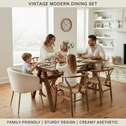 LukeAlon Solid Wood Dining Table 4-6-Seater 59" Large Farmhouse Kitchen Table, Heavy Duty Rustic Style, Natural Wood Dining Room Table for Home, Easy Assembly, Walnut