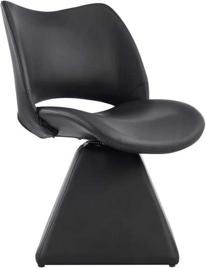 Swivel Dining Chair Upholstered Faux Leather Accent Seat with Curved High Back, Cushioned Foam Padding, Solid Wood and Metal Base, Modern Armless Side Chair for Kitchen Island Vanity Desk (Black)