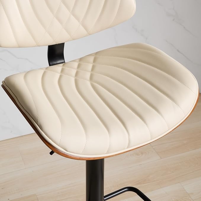 Modern Mid Century Adjustable Counter Height Leather Upholstered 360°Swivel Bar Chairs for Kitchen Island/Dining Room/Cafe, 1 Chair