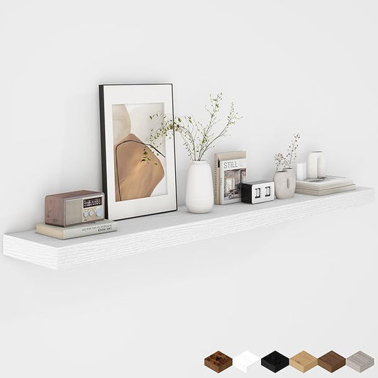 Fun Memories 48 Inch Floating Shelves - Fireplace Mantel Shelf - Deep Wall Mounted Wood Storage Shelf for Bedroom, Kitchen, Farmhouse - 1 Pack, Rustic White
