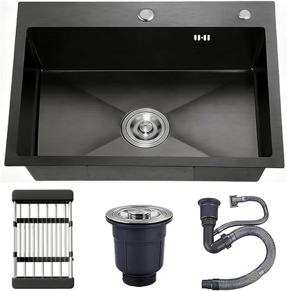 24 Inch Drop in Kitchen Sink, Nano-Coated Topmount Single Bowl Stainless Steel Sink with Drain Kit and Fruit Baskets 24"x18"x8" (Nano)