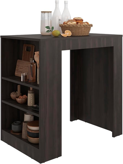 GOWE Lacour Kitchen Island, Kitchen Bar Table with 3-Side Shelves, Dark Walnut
