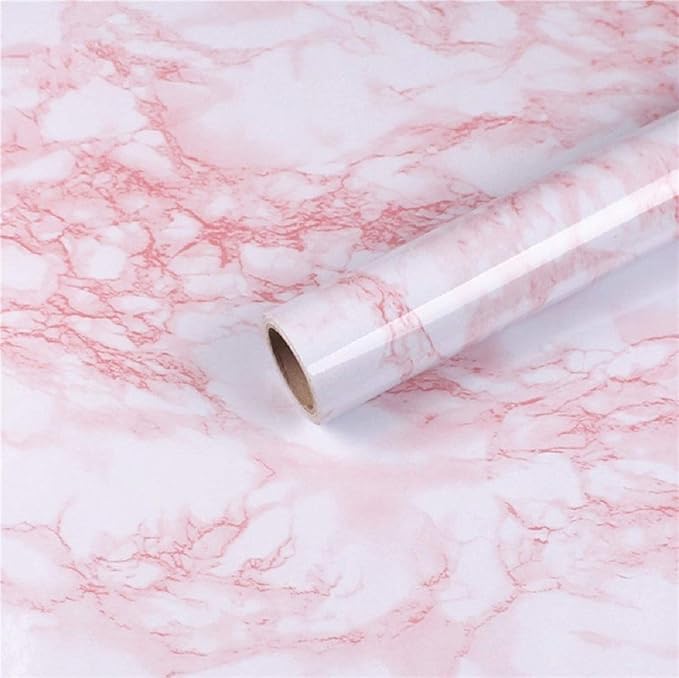 practicalWs 23.6in ×118in White Pink Marble Wallpaper Peel and Stick Countertops Self-Adhesive Vinyl Waterproof Wallpaper Great As Cabinets Drawer Shelf Wall Crafts Wall Paper Decorations