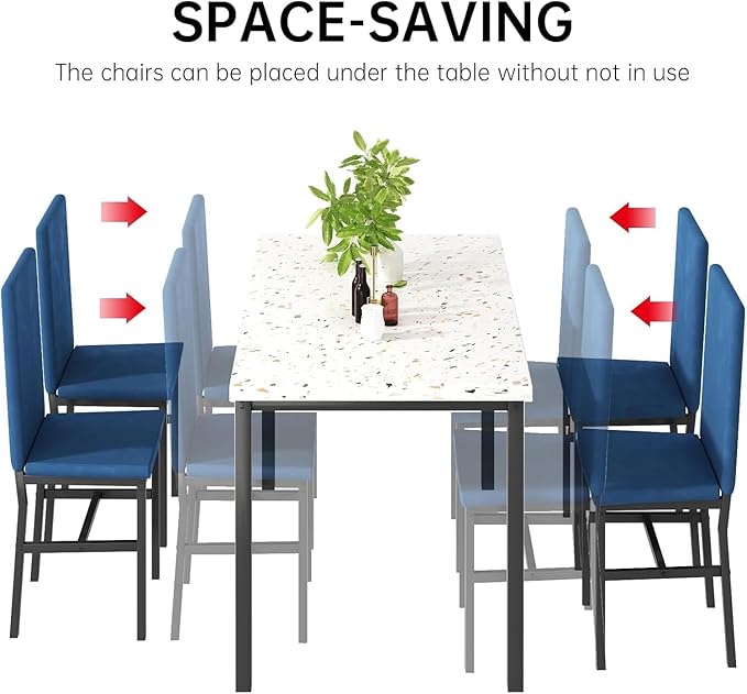tantohom Dining Table Set for 4, Space Saving Kitchen Table and Chairs Set of 4, 5 Piece Modern Dining Room Table Set with Faux Marble Top and PU Leather Chairs for Small Space, Apartment