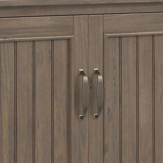 SIMPLIHOME Lev SOLID WOOD 32 Inch Wide Contemporary Low Storage Cabinet in Smoky Brown, For the Living Room, Entryway and Family Room