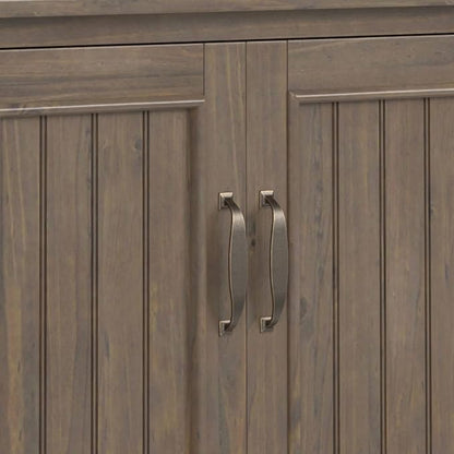 SIMPLIHOME Lev SOLID WOOD 32 Inch Wide Contemporary Low Storage Cabinet in Smoky Brown, For the Living Room, Entryway and Family Room