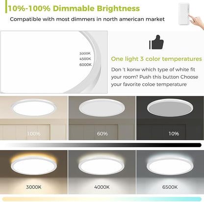 hepside 20Inch Big Dimmable Flush Mount LED Ceiling Light Fixture, 3000K-4500K-6000K 3 Color Selectable Ceiling Lamp 45Watt 4500LM Low Profile Ceiling Light for Kitchen Bedroom Hallway Porch