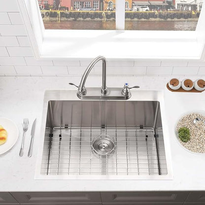 25 Inch Drop in Kitchen sink- 25x20 Inch Kitchen Sink Drop In 16 Gauge Deep Single Bowl Stainless Steel Kitchen Sinks Laundry Utility Sink,3 hole Kitchen Sink