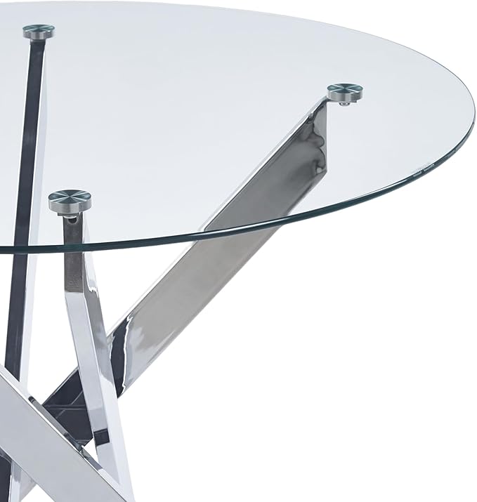 Round Glass Dining Table 35.4'' Inch Modern Round Kitchen Table with Metal Legs Durable Stylish Dinner Table for Dining Room Kitchen