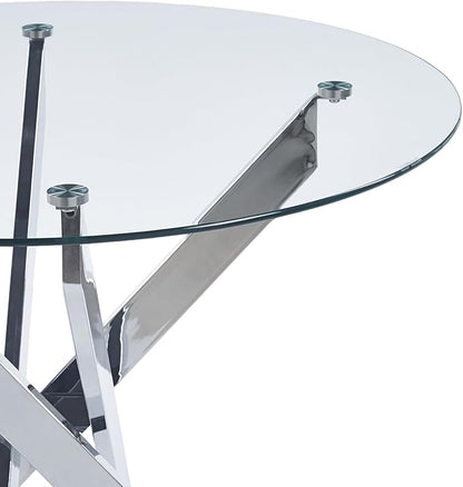 Round Glass Dining Table 35.4'' Inch Modern Round Kitchen Table with Metal Legs Durable Stylish Dinner Table for Dining Room Kitchen