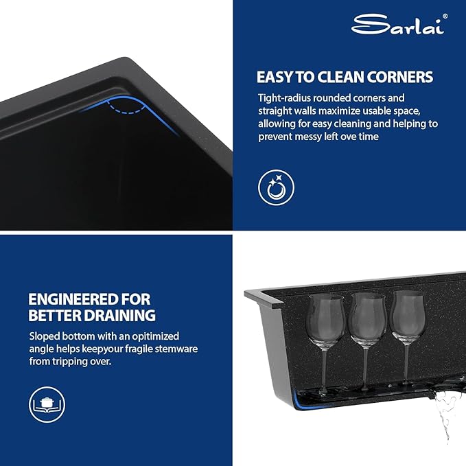 Sarlai 32 Granite Composite Kitchen Sink - 32"x19" Black Undermount Kitchen Sink Ledge Workstation Matte Black Granite Quartz Composite Under-Mount Single Bowl Sinks Basin with Gold Accessories