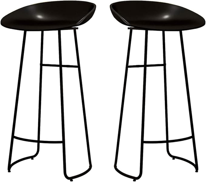 Minimalist Plastic PP Stools Backless with Metal Legs, Kitchen Island Dining Chairs with Comfortable Footrest, Counter Height Stools for Counter,Black-75cm