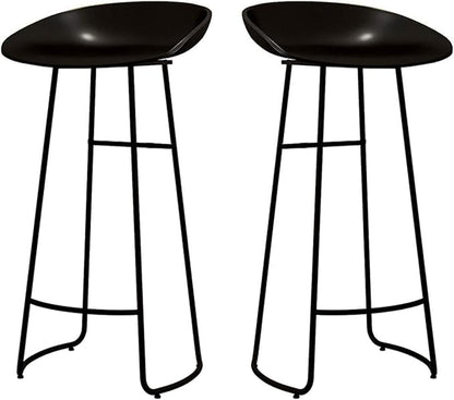 Minimalist Plastic PP Stools Backless with Metal Legs, Kitchen Island Dining Chairs with Comfortable Footrest, Counter Height Stools for Counter,Black-75cm