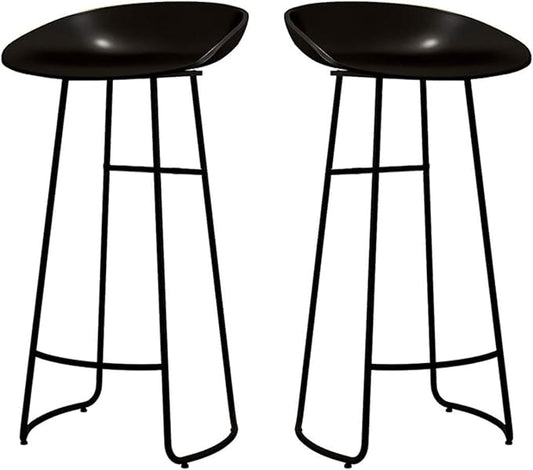 Minimalist Plastic PP Stools Backless with Metal Legs, Kitchen Island Dining Chairs with Comfortable Footrest, Counter Height Stools for Counter,Black-65cm