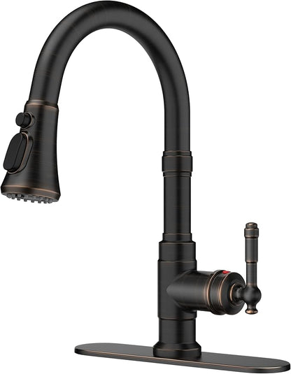 FORIOUS Vintage Kitchen Faucets with Pull Down Sprayer, Oil Rubbed Bronze, High Arc Single Handle Stainless Steel Antique Pull Out Sink Faucet for Farmhouse Camper Rv Bar, Fit for 1 or 3 Hole