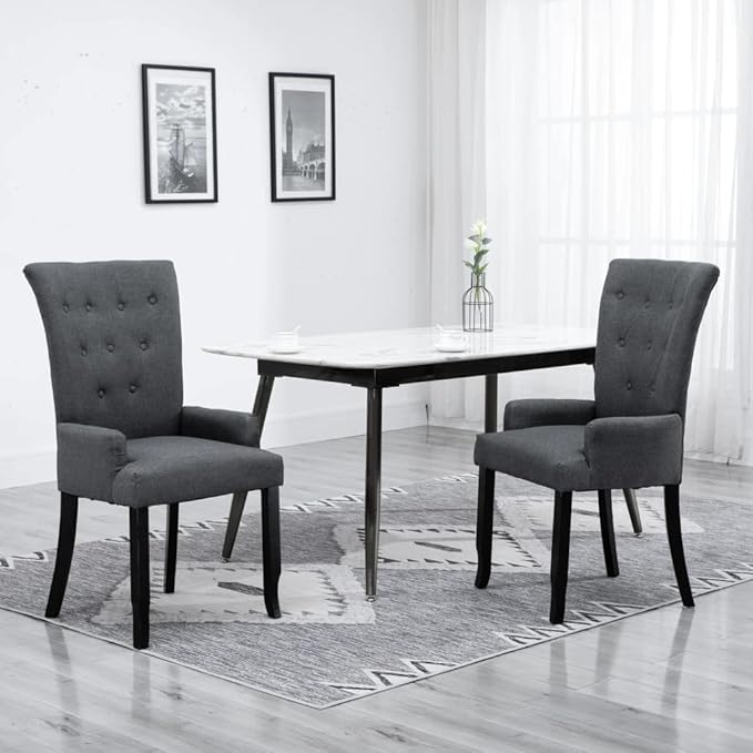 Dark Grey Dining Chair, 21.3x22x41.7 in Oak Frame Ergonomic Seat for Kitchen, Modern Farmhouse Accent Furniture for Living Room or Restaurant