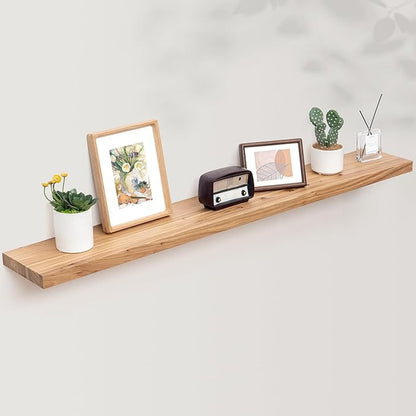Axeman Floating Shelves for Wall, Rustic Elm Wood 56''W x 8" D Wall Shelf with Invisible Bracket, Large Long Wall Mounted Storage Shelves for Living Room, Bedroom, Kitchen, Bathroom Decor, Natural