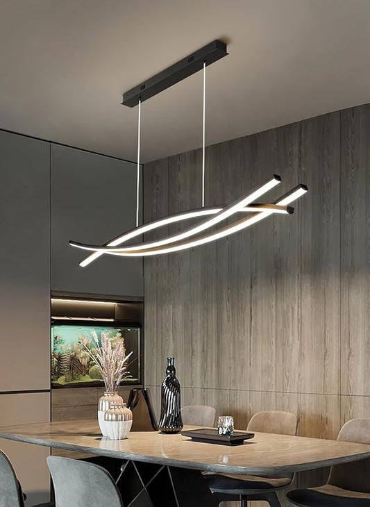 Dimmable Pendant Light for Kitchen Island Lighting,47.24" Modern LED Chandelier, LED Pendant Light with Adjustable Height, Black Modern Kitchen Chandeliers for Kitchen Island, Dining Room with Remote
