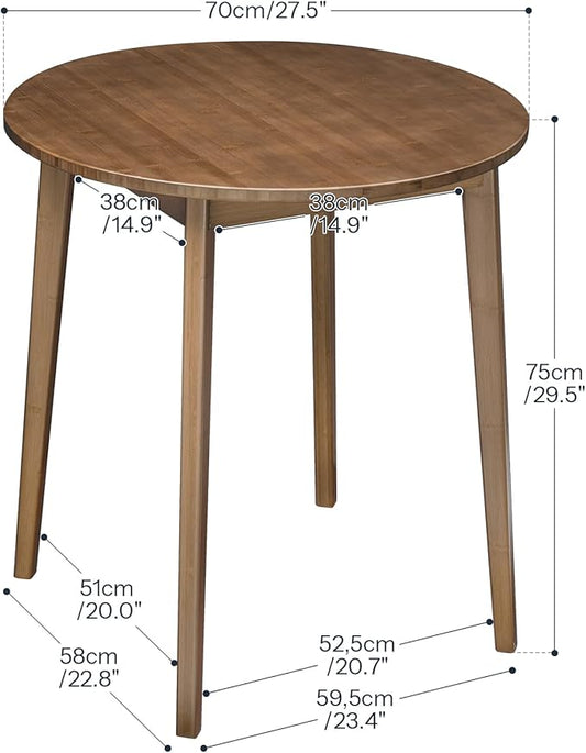 HOOBRO Bamboo Dining Table, Round Dining Table for 2, 27.5" Kitchen Table for Small Space, Writing Table, Easy to Assemble, for Dining Room, Living Room, Office, Kitchen, Apartment, Brown BR71CZ01G1