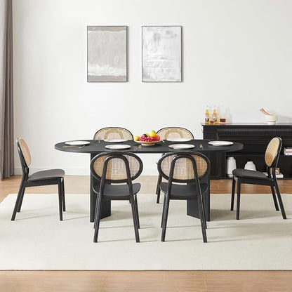 Farmhouse Wooden Dining Table for 4-6, Rustic Kitchen Table with Thick Wood Tabletop & Sturdy Block Legs, Heavy-Duty Classic Furniture for Dining Room & Family Meals