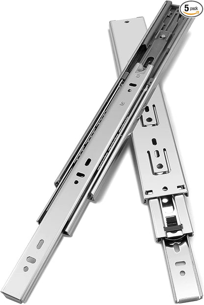 Gobrico Hardware 18 inch Drawer Slides 5 Pair，Soft Close Drawer Slides 3 Fold, Cabinet Drawer Slides Full Extension Drawer Glides, Heavy Duty Hydraulic Self Close Rails, Side Mount Ball Bearing