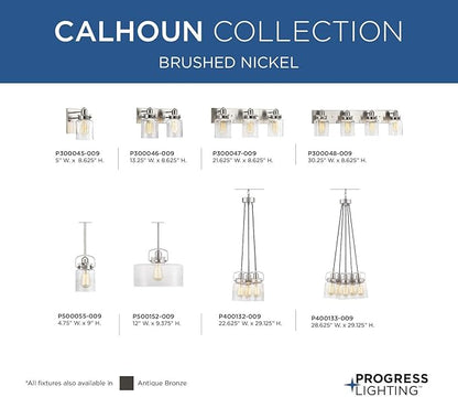 Progress Lighting P300046-009 Calhoun Collection Clear Glass Farmhouse Bath Vanity Light, 2-Light, Brushed Nickel
