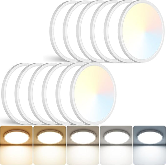 Peasur 12 inch LED Ceiling Light, 3000K/3500K/4000K/5000K/6500K Adjustable Flush Mount Light Fixture, 3200LM 28W Thin White Round Lamp for Hallway Kitchen Bathroom Bedroom, 12Pack