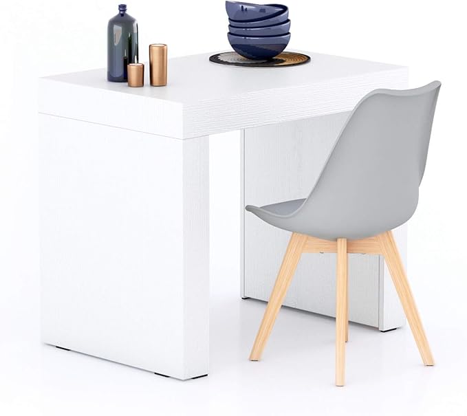 Mobili Fiver, Evolution Dining Table 35.4 x 23.6 in, Ashwood White with Two Legs, Made in Italy