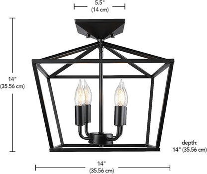 Globe Electric 61182 Sheldon 4-Light Semi-Flush Mount Ceiling Light, Matte Black, Flame Tip Vintage Edison Incandescent Bulbs Included