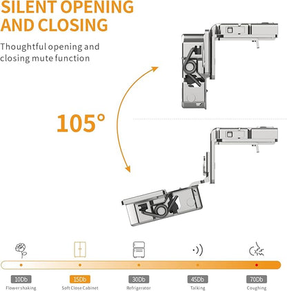 Chibery 50 Pack 1-3/8" Overlay 3D Soft Close Concealed Hinge for Face Frame Door, Smooth Slow Self Closing Hinges, Satin Nickel, Hidden 105° Open Angle Stainless Steel Hinge for Kitchen Cabinet Door