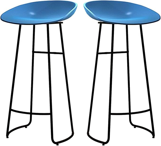 Minimalist Plastic PP Stools Backless with Metal Legs, Kitchen Island Dining Chairs with Comfortable Footrest, Counter Height Stools for Counter,Blue-75cm